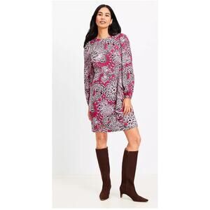 LOFT Mini Dress NWT New Pink Floral Shift sz 14T Tall Fairy Office Mature Boho